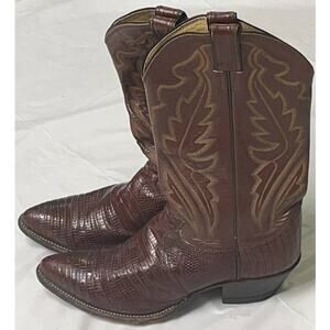 Vintage JUSTIN 8479 Brown Cowboy / Western Leather / Lizard Boots Size 8 1/2 D
